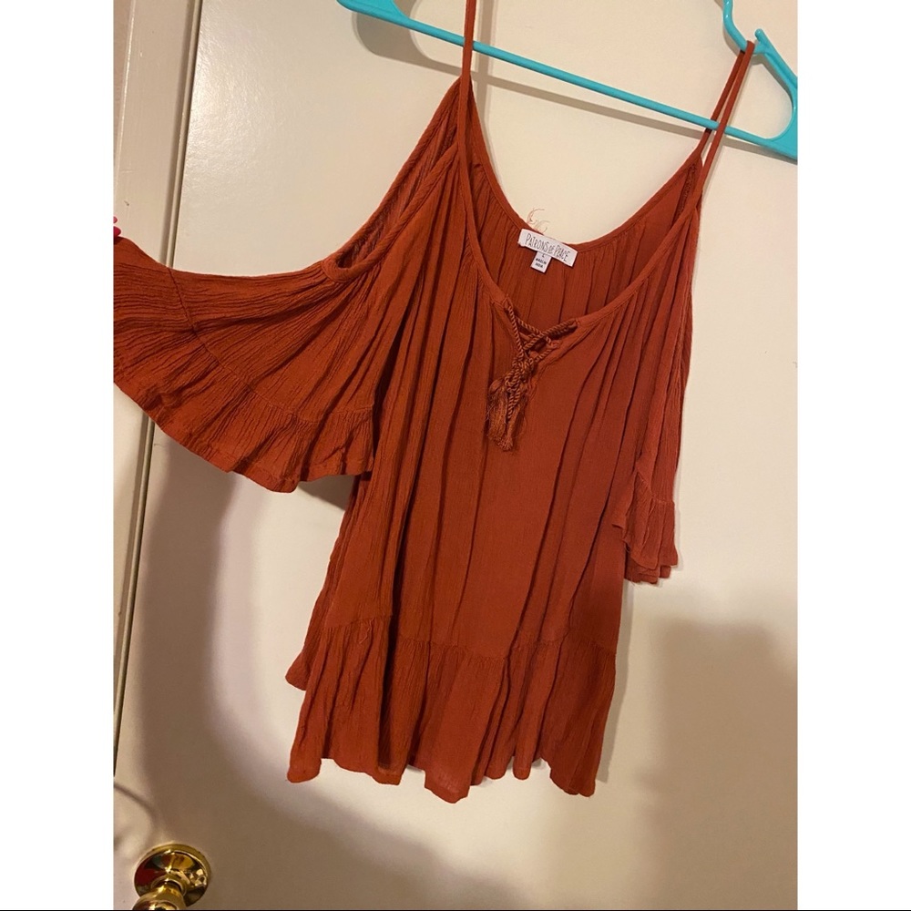 Burnt Orange open shoulder crop top